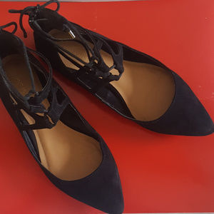 Strappy, black sueded flats